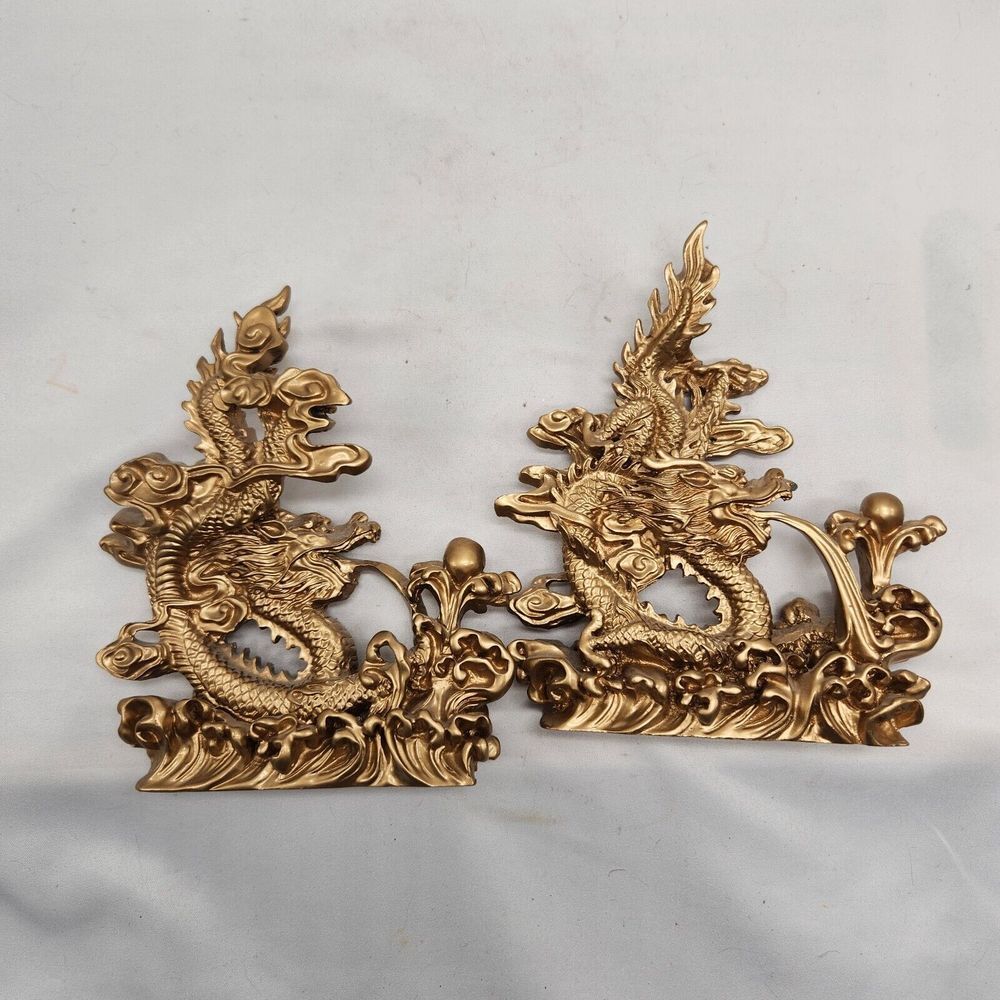 Pair of Feng Shui Chinese Dragon Statues Fgurines Decorations - Picture 2 of 13